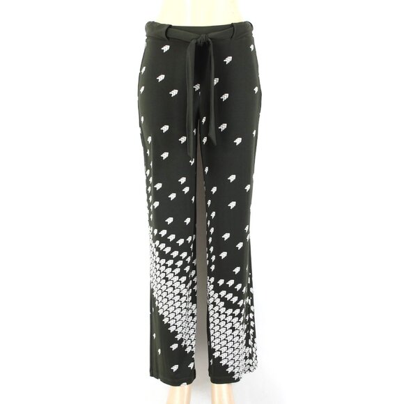 WHBM Sz XS Darkest Forest Green White Polyester Spandex Palazzo Wide Leg Pant - Picture 1 of 16